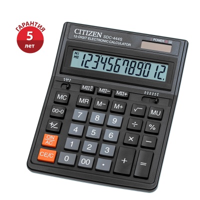 Калькулятор настольный CITIZEN SDC-444S, 12 разряд, 2 питание, пластик, черный, 153 х 199 х 30,5мм, Филлипины