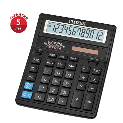 Калькулятор настольный CITIZEN SDC-888TII, 12 разряд, 2 питание, пластик, черный, 158 х 203 х 31мм, Филлипины