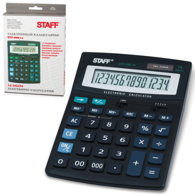 Калькулятор настольный STAFF STF-888-14, 14 разряд, 2 питание, пластик, черный, 150 х 200 х 31мм, Китай