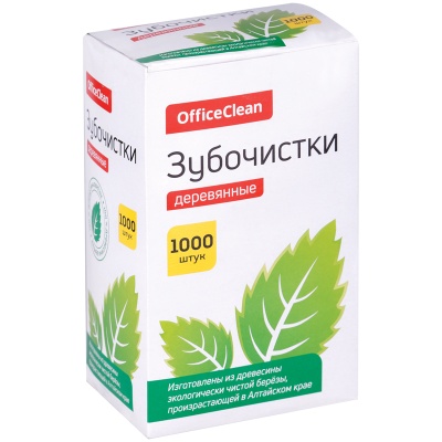Зубочистки, картонная упаковка  (1000шт в индивид.упаковке) , OfficeClean, Россия