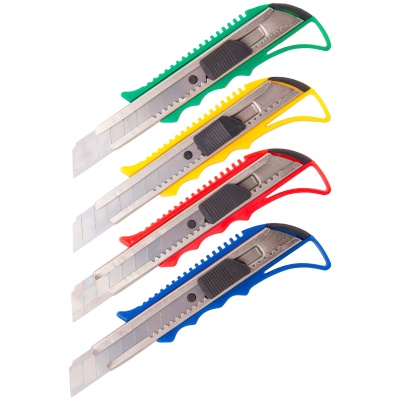 Нож канцелярский 18мм, фиксатор, металл.направляющие, ассорти, _, 262451, OfficeSpace, Китай