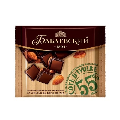 Шоколад плитка Бабаевский  тёмный с миндалём, 100г, , 