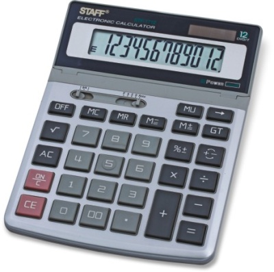Калькулятор настольный STAFF STF-1712, 12 разряд, 2 питание, металл, серебро, 152 х 200 х 31мм, Китай