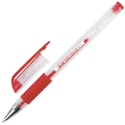 Ручка гелевая, грип, STAFF, 141824, корпус пластик, прозрачный, 0,5мм, Китай