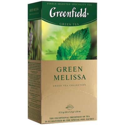 Чай зеленый Green Melissa 25пак, с ярлыком, Greenfield, Россия