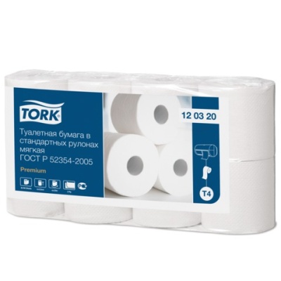Бумага туалетная 2-слойная, Tork Premium, 120320, рулон, с втулкой, белая, 23м, 184л  (8шт) , Россия