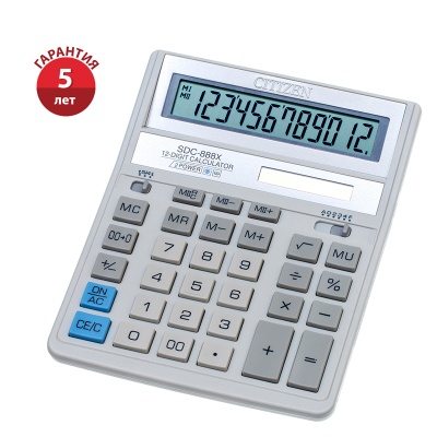 Калькулятор настольный CITIZEN SDC-888 XWH, 12 разряд, 2 питание, пластик, белый, 158 х 203 х 31мм, Китай