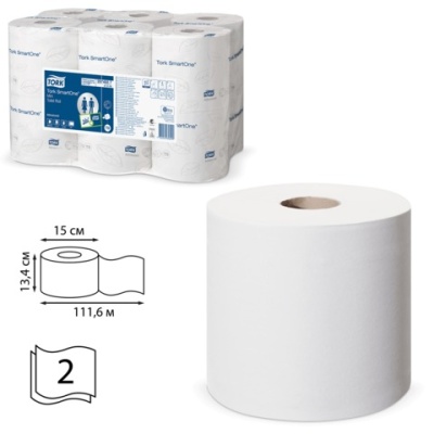 Бумага туалетная 2-слойная, Tork SmartOne Advanced, , рулон, с втулкой, белая, 111м, 620л  (1шт) , Великобритания