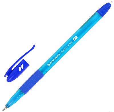 Ручка шариковая-масляная, грип, BRAUBERG, GLASSY TONE, корпус пластик, синий, 0,35мм, Индия
