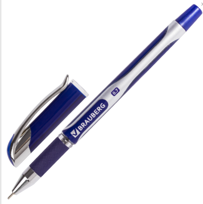 Ручка шариковая-масляная, грип, BRAUBERG, "Delta Plus", корпус пластик, бело/синий, 0,35мм, Индия