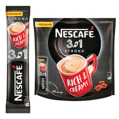 Кофе растворимый NESCAFE "3 в 1 Крепкий", 20 пакетиков по 14,5 г (упаковка 290 г), 12460873
