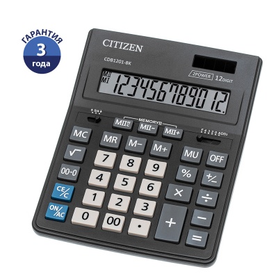 Калькулятор настольный CITIZEN Business Line CDB1201-BK, 12 разряд, 2 питание, пластик, черный, 157 х 200 х 35мм, Китай