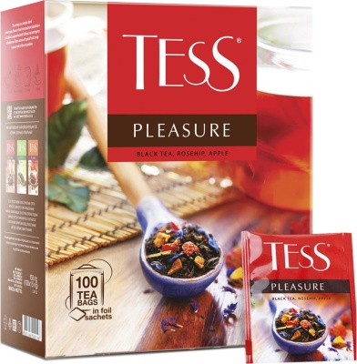 Чай черный TESS "Pleasure" 100 пак.,черный с шиповником и яблоком