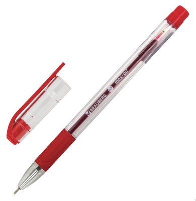 Ручка шариковая-масляная, грип, BRAUBERG, "Max-Oil", корпус пластик, прозрачный, 0,35мм, Индия